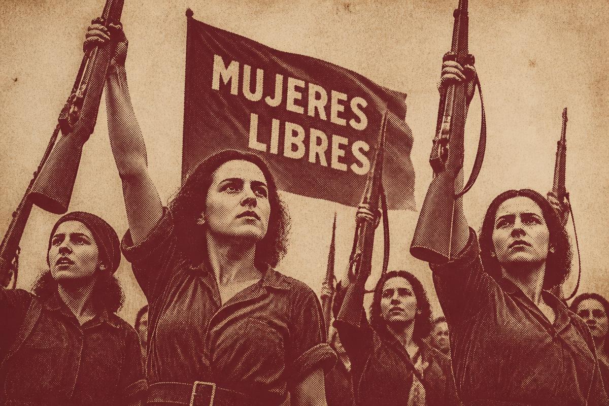 Militants de Mujeres Libres amb fusells alçats